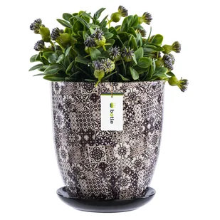 Doniczka Ceramika okrągła Ø12 cm H 13 cm Brązowa Mozaika podstawka - Donice - miniaturka - grafika 1