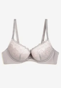 Szaro-Różowy Biustonosz z Push Upem i Koronkowymi Miseczkami Berilis - Biustonosze - miniaturka - grafika 1