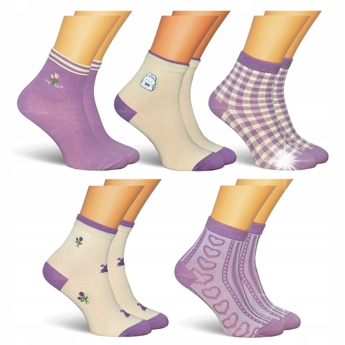 5x skarpetki BAWEŁNIANE skarpety DAMSKIE kolorowe wygodne 35-38