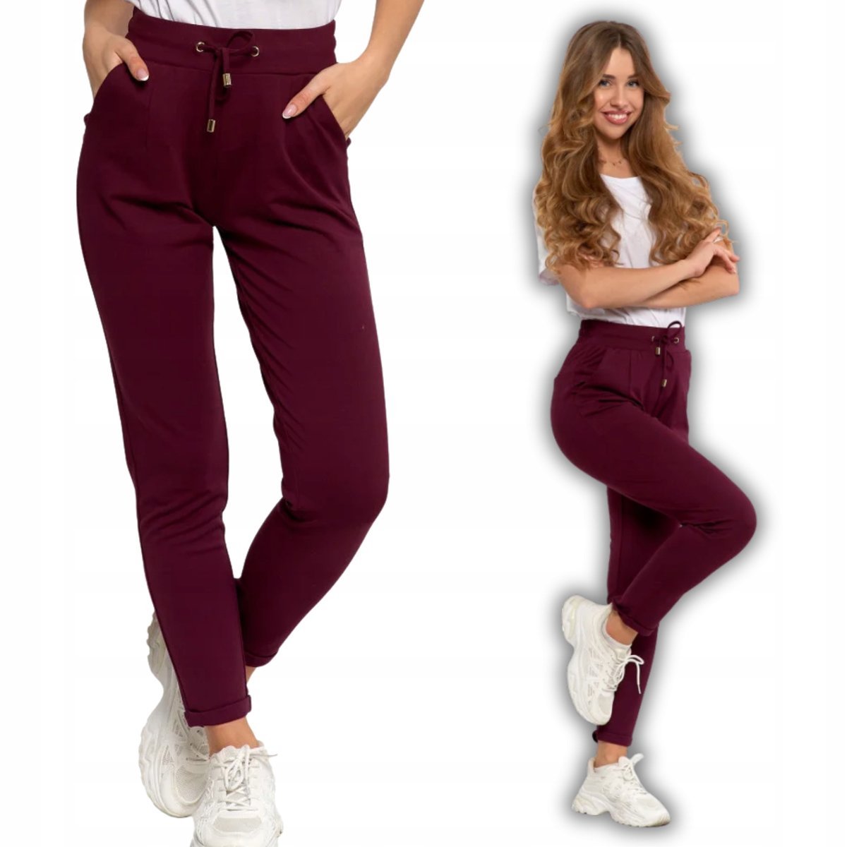 SPODNIE DAMSKIE DRESOWE Z ZWĘŻANĄ NOGAWKĄ STYLOWE KLASYCZNE MORAJ 3XL PURPLE