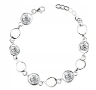 Bransoletki - Srebrna Bransoletka Kółka Z Białymi Cyrkoni - miniaturka - grafika 1