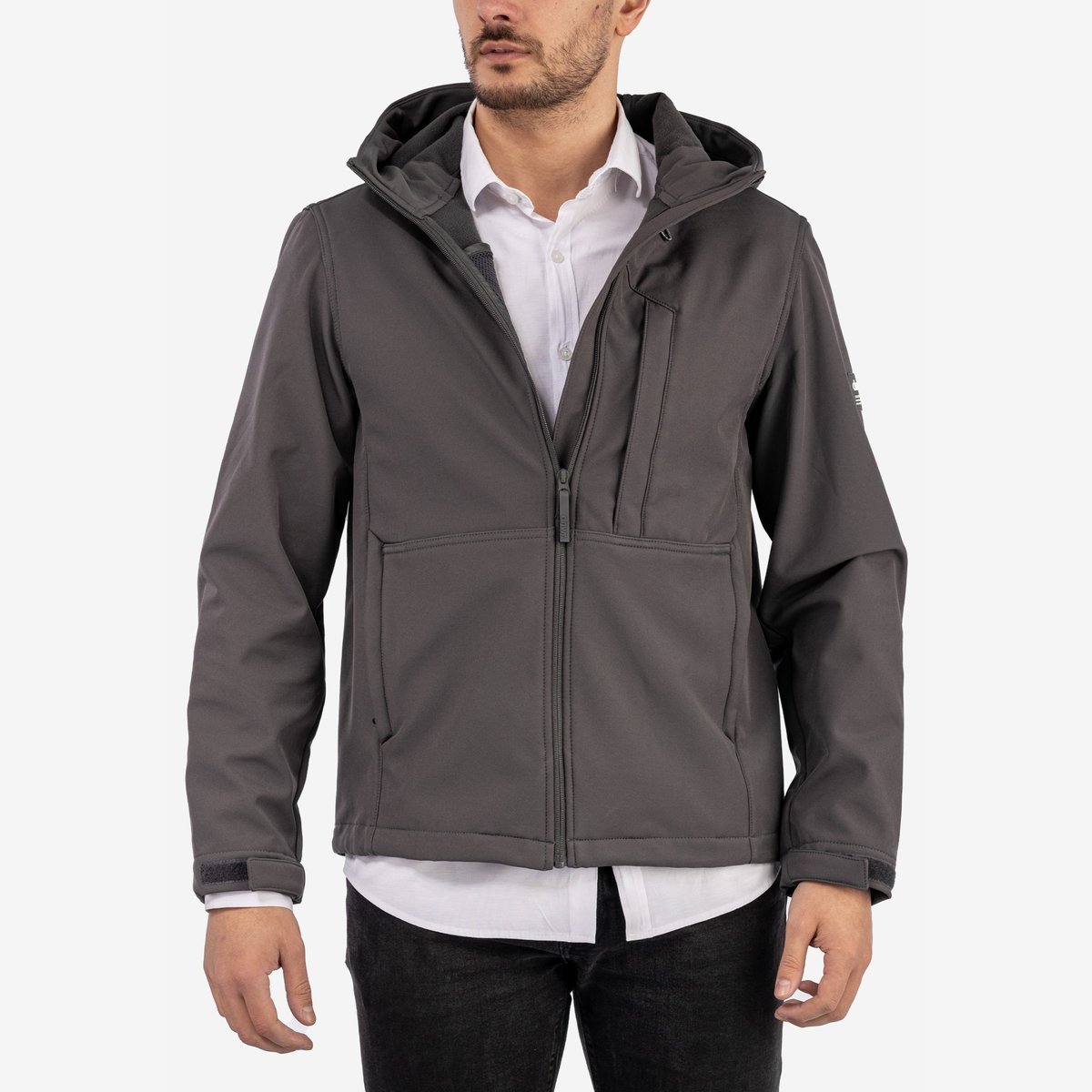 Kurtka Męska Softshell Z Kapturem Przejściowa Wodoodporna Zara Szara XL