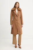 Płaszcze damskie - Guess płaszcz z dodatkiem wełny KAROLE kolor brązowy W5BL19 W2642 - miniaturka - grafika 1
