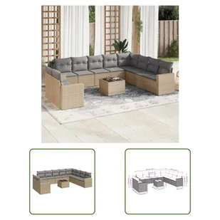 The Living Store 11-cz. zestaw mebli ogrodowych z poduszkami - beżowy - polirattan - Sofa Ogrodowa - Sofy ogrodowe - miniaturka - grafika 1