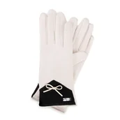 Rękawiczki - Damskie rękawiczki z kokardą beżowo - czarne - miniaturka - grafika 1