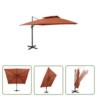 The Living Store Parasol wiszący z podwójną czaszą - 300x300 cm - terakota - Parasol Wiszący - Parasole ogrodowe - miniaturka - grafika 1