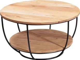 WOHNLING stolik kawowy 60x34,5x60 cm akacja lite drewno / metal stolik rozkładany, designerski okrągły stolik do salonu, stolik industrialny brązowy, stolik z półką - Ławy i stoliki kawowe - miniaturka - grafika 1