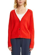 Swetry damskie - ESPRIT Z wełną: kardigan z dekoltem w serek, pomarańczowy czerwony, XL - miniaturka - grafika 1