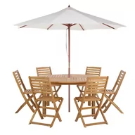 Meble ogrodowe - Zestaw ogrodowy drewniany stół i 6 krzeseł TOLVE z parasolem (12 opcji do wyboru) - miniaturka - grafika 1