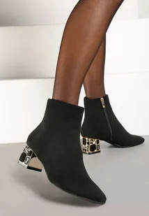 Czarne Botki Vices z Słupku Ozdobionym Kryształkami Vortiola - Botki damskie - miniaturka - grafika 1