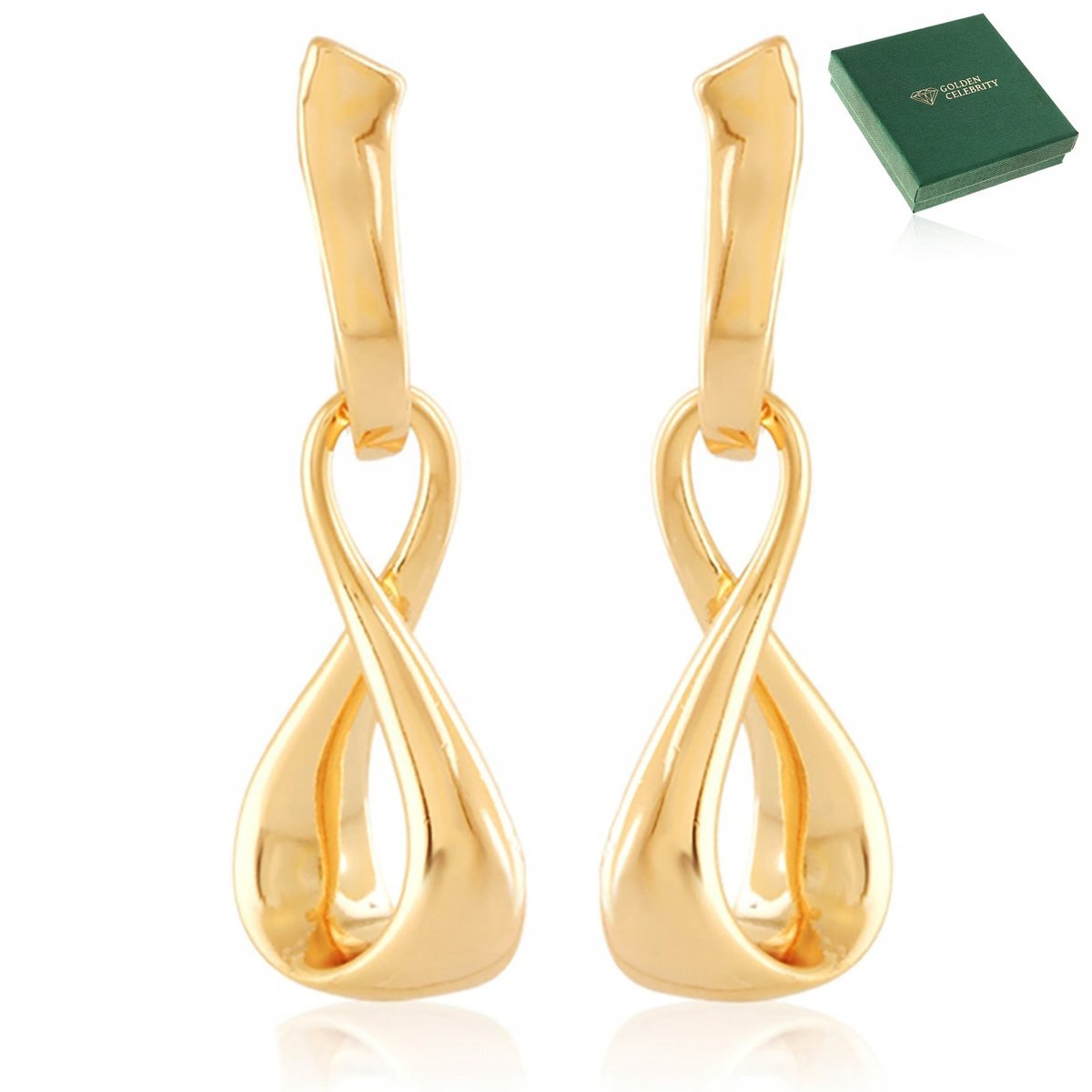 Zlote Kolczyki Ze Stali Chirurgicznej 18K Wiszące Nieskończoność Angielskie