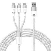 Kable USB - Kabel USB 3w1 Baseus StarSpeed, USB-C + micro USB + Lightning, 3,5A, 1.2m (biały) - miniaturka - grafika 1