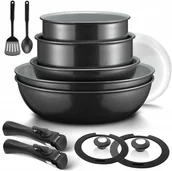 Zestawy garnków i patelni - ZESTAW GARNKÓW PATELNIA POKRYWKA INDUKCJA ODCZEPIANE UCHWYTY 13 ELEMENTÓW - miniaturka - grafika 1