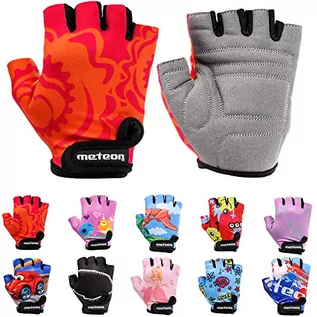 Rękawiczki - Dziecięce rękawiczki rowerowe Meteor Unisex Bike - żelowe rękawiczki BMX, RED FLOWER, Gr.-Jr XS/szerokość dłoni- 6-6,5cm - grafika 1
