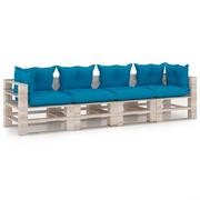 Ławki ogrodowe - vidaXL Ogrodowa sofa 4-osobowa z palet, z poduszkami, drewno sosnowe - miniaturka - grafika 1