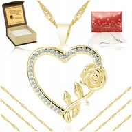 Naszyjniki - Złoty Naszyjnik Serce Z Różą Z Cyrkonią Próba 925/585 14K Prezent + Grawer - miniaturka - grafika 1