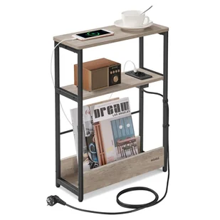 Wąski szary stolik boczny z listwą zasilającą - Ławy i stoliki kawowe - miniaturka - grafika 1