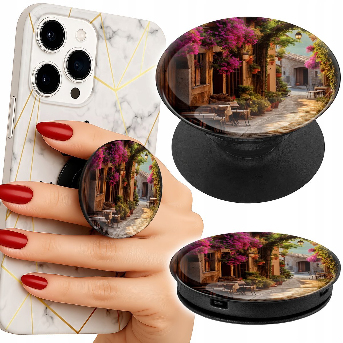 Uchwyt do telefonu Popsocket na palce/stojak MALOWNICZA ULICZKA KAWIARNIA
