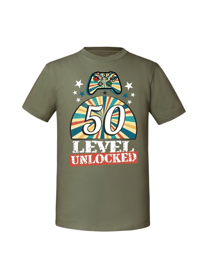 Męska koszulka z nadrukiem -50 Level Unlocked v1 Olive XXL