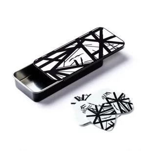 Dunlop DL P 1360 evh PT03 plektren Biały z czarnym paski Pick Tin, 6 sztuki EVHPT03 - Kostki gitarowe - miniaturka - grafika 1