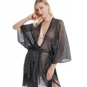 Bluzki damskie - LETNIA TUNIKA PLAŻOWA PAREO PLAŻOWE SUKIENKA BOHO NARZUTKA NA PLAŻĘ KOLOR CZARNY - miniaturka - grafika 1