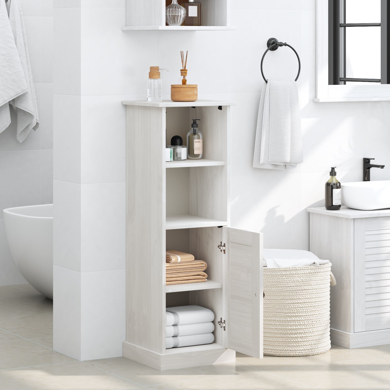 vidaXL Szafka Łazienkowa Biały 37 x 34 x 110 cm Lite drewno sosnowe