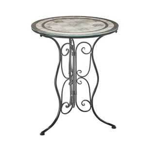 Kobolo stolik ogrodowy metalowy stolik bistro stolik o wyglądzie mozaiki - metal ze szklanym blatem - 60cm - czarny - taras balkon stolik kawowy deko okrągły kwiatek - Ławy i stoliki kawowe - miniaturka - grafika 1