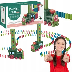 KOLEJKA POCIĄG LOKOMOTYWA AUTOMATYCZNA CIUCHCIA UKŁADAJĄCA KLOCKI DOMINO - Klocki - miniaturka - grafika 1
