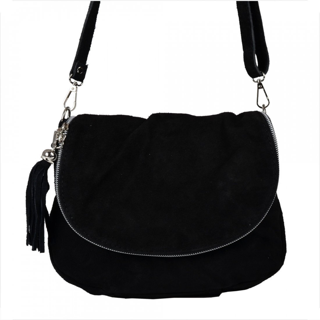 Zamszowa skórzana czarna listonoszka