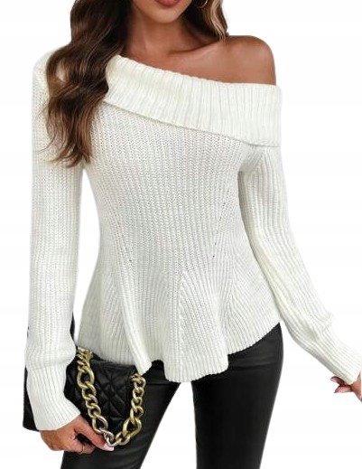 SHEIN SWETER Z DŁUGIM RĘKAWEM ECRU DZIANINOWY 40/42 12DA