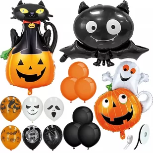 Ozdoby na Halloween balony zestaw dekoracji duch dynia czarny kot 14 el. - Halloween - miniaturka - grafika 1