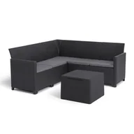 Meble ogrodowe - Curver 5-miejscowy narożnik ogrodowy Claire ze stolikiem z poduszkami grafitowy - miniaturka - grafika 1