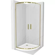 Kabiny prysznicowe - Mexen Rio kabina prysznicowa półokrągła 80x80 cm, transparent, złota + brodzik Flat, biały - miniaturka - grafika 1