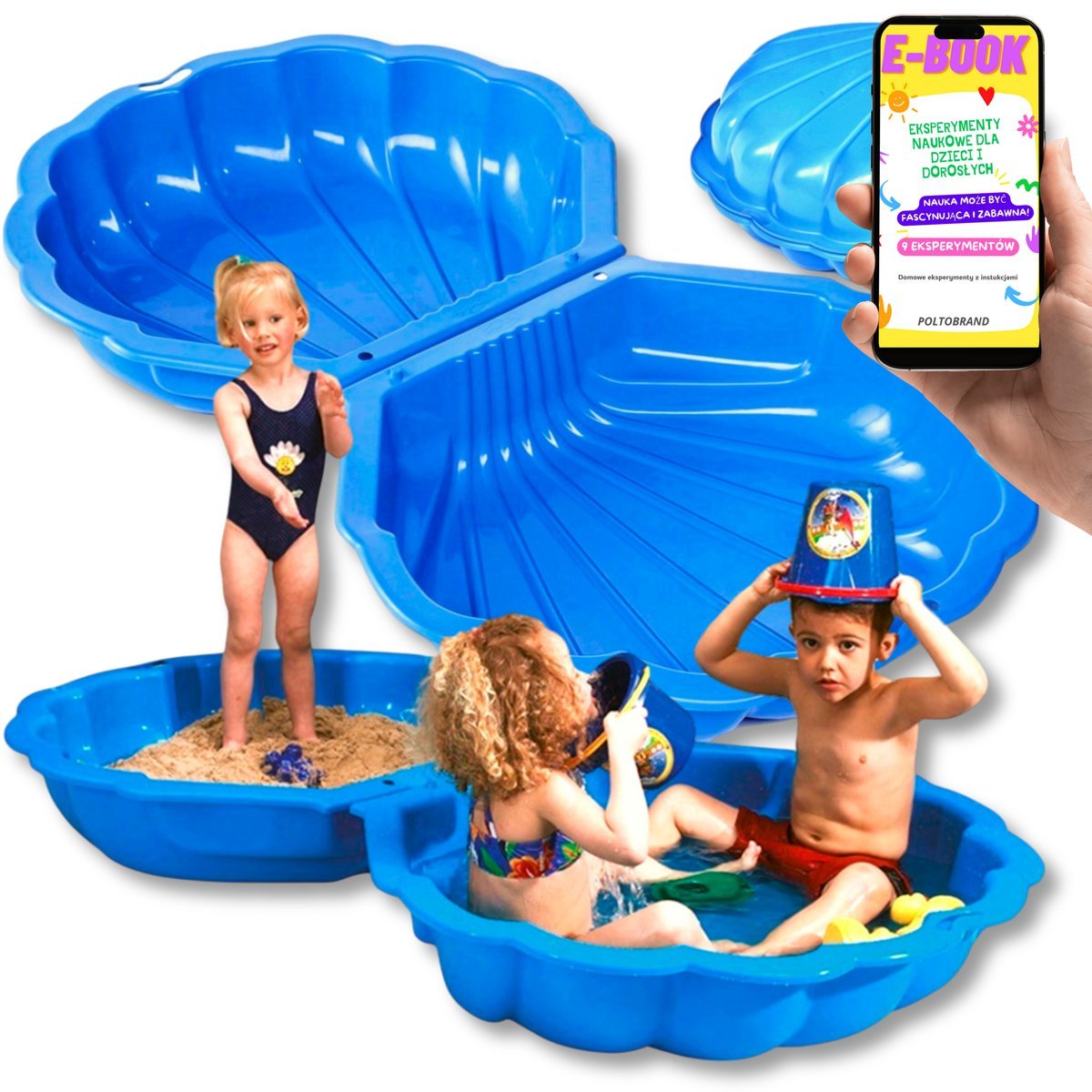 Piaskownica Plastikowa Zamykana 2W1 Basen Dla Dzieci Psa Piaskownica Muszelka Prezent Dla Dziecka + Ebook
