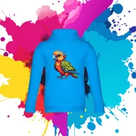 Bluzy dla dziewczynek - Bluza dziecięca typu kangurka z kapturem w kolorze błękitnym z nadrukiem papuga 12 lat - miniaturka - grafika 1
