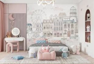 Le Petit Paris Pink Fototapeta dla dzieci w Kamienice - Wyposażenie pokoiku dziecięcego - miniaturka - grafika 1