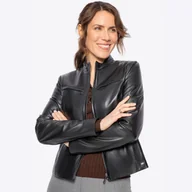 Kurtki damskie - Damska kurtka skórzana z wieloma kieszeniami czarna - miniaturka - grafika 1