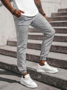 SPODNIE MĘSKIE CHINO JOGGERY W KRATĘ SZARE OZONEE DJ/2296/22Z - Ozonee - Spodnie męskie - miniaturka - grafika 1