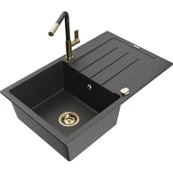 Zlewozmywaki z baterią - Mexen Bruno zlewozmywak granitowy 1-komorowy z ociekaczem i baterią kuchenną Flora, czarny nakrapiany - miniaturka - grafika 1