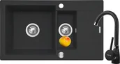 Zlewozmywaki z baterią - ZESTAW PYRAMIS KORFU (78x46) 1 1/2B 1D + BELLO czarny (nakrapiany) (070061501Bn) - miniaturka - grafika 1