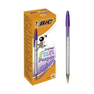 BIC Cristal Fun długopis kulkowy, szeroki punkt (1,6 m), pudełko 20 sztuk, kolor fioletowy - pogrubione pisanie odporne na rozmazywanie - Długopisy - miniaturka - grafika 1
