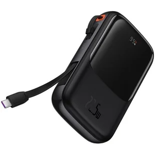 Baseus Qpow Digital Display powerbank z szybkim ładowaniem 10000mAh 22,5W QC/PD/SCP/FCP z wbudowanym kablem USB-C czarny - Powerbanki - miniaturka - grafika 1