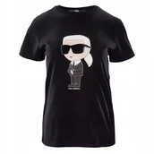 Koszulki i topy damskie - Czarna Koszulka Damska T-shirt Duże Logo Karl Lagerfeld Oversize Spacer M - miniaturka - grafika 1