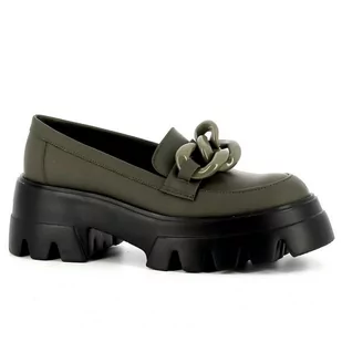 Oliwkowe mokasyny na platformie CARINII - Carinii - Mokasyny damskie - miniaturka - grafika 1