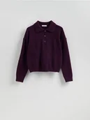 Swetry damskie - Reserved - Sweter z kołnierzykiem - ciemnofioletowy - miniaturka - grafika 1