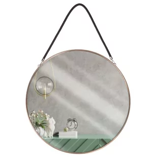 Lustro ścienne okrągłe na pasku do zawieszenia w metalowej ramie różowe złoto 38 cm - Lustra - miniaturka - grafika 1