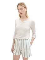 Koszulki i topy damskie - TOM TAILOR Henley damska koszulka z długim rękawem w paski z bawełny ekologicznej, 33792 - Offwhite Grey Small Stripe, 3XL - miniaturka - grafika 1