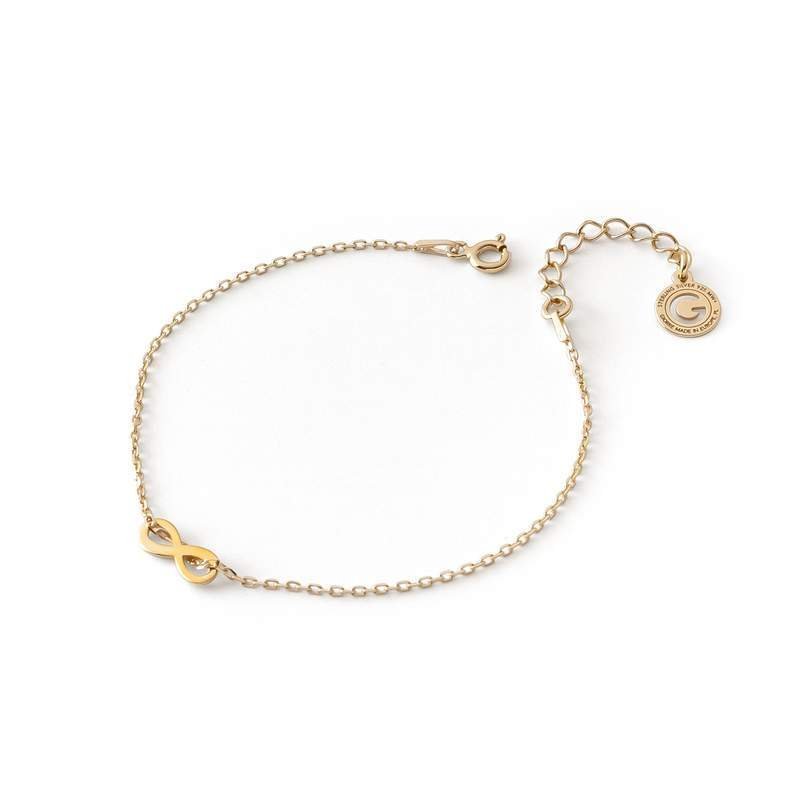 Bransoletka z przewlekaną zawieszką nieskończoności, srebro 925 w złotym pokryciu