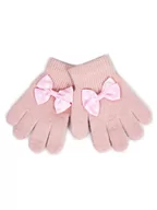 Rękawiczki dla dzieci - Rękawiczki Dziewczęce Pięciopalczaste Z Kokardką Różowe 14 Cm - miniaturka - grafika 1