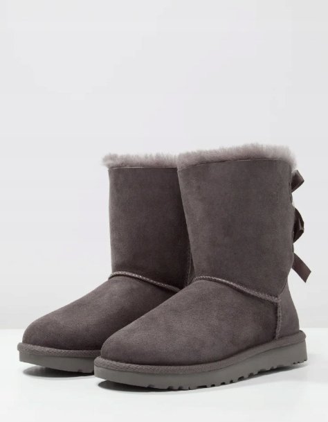 UGG BAILEY ŚNIEGOWCE SZARE OCIEPLANE NA ZIMĘ SKÓRZANE MODNE KOKARDY 37 JKA